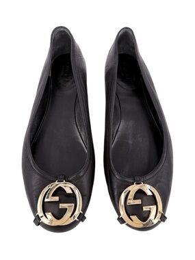 GUCCI Interlocking G Logo Black Leather Ballet Flats EU 36